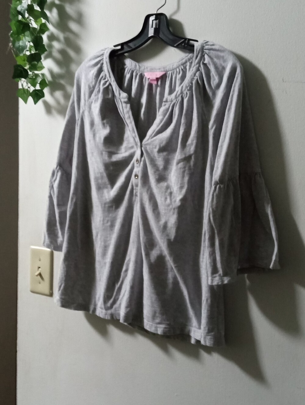 Lilly Pulitzer Gray Gathered Peasant Top